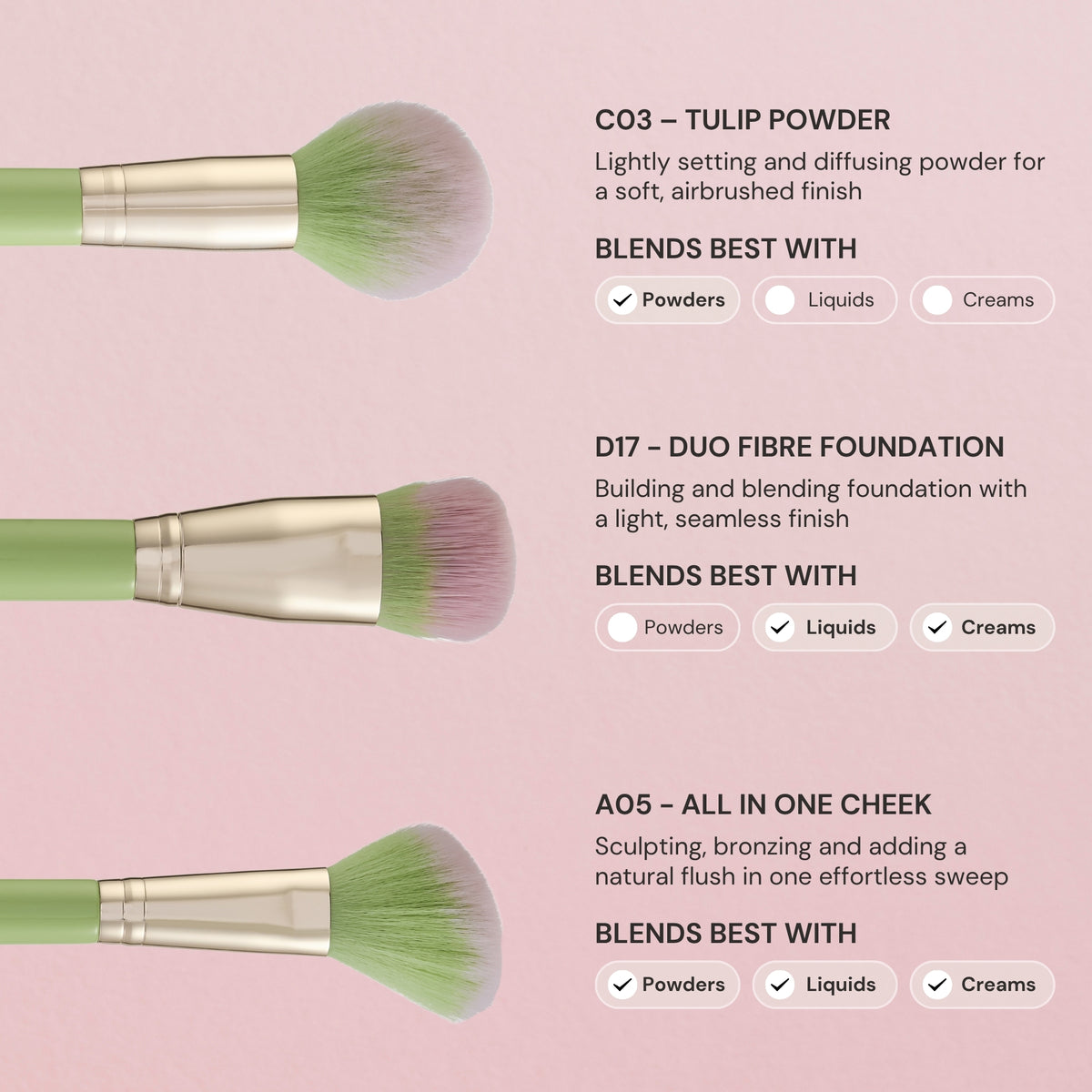 Set de brochas de maquillaje de 5 piezas Matcha
