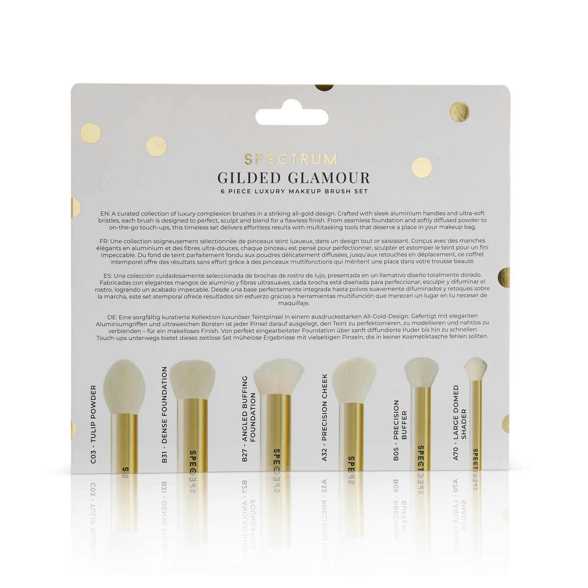 Juego de 6 brochas de maquillaje de aluminio de lujo Gilded Glamour