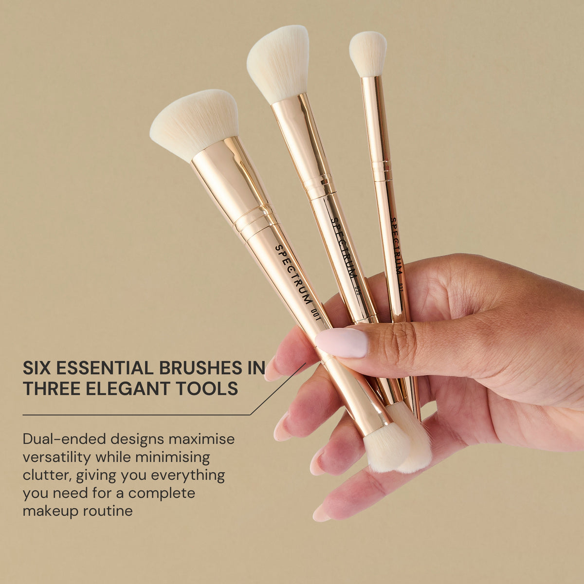 Set de brochas de maquillaje de lujo de doble punta de 3 piezas Gilded Glamour