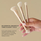Set de brochas de maquillaje de lujo de doble punta de 3 piezas Gilded Glamour