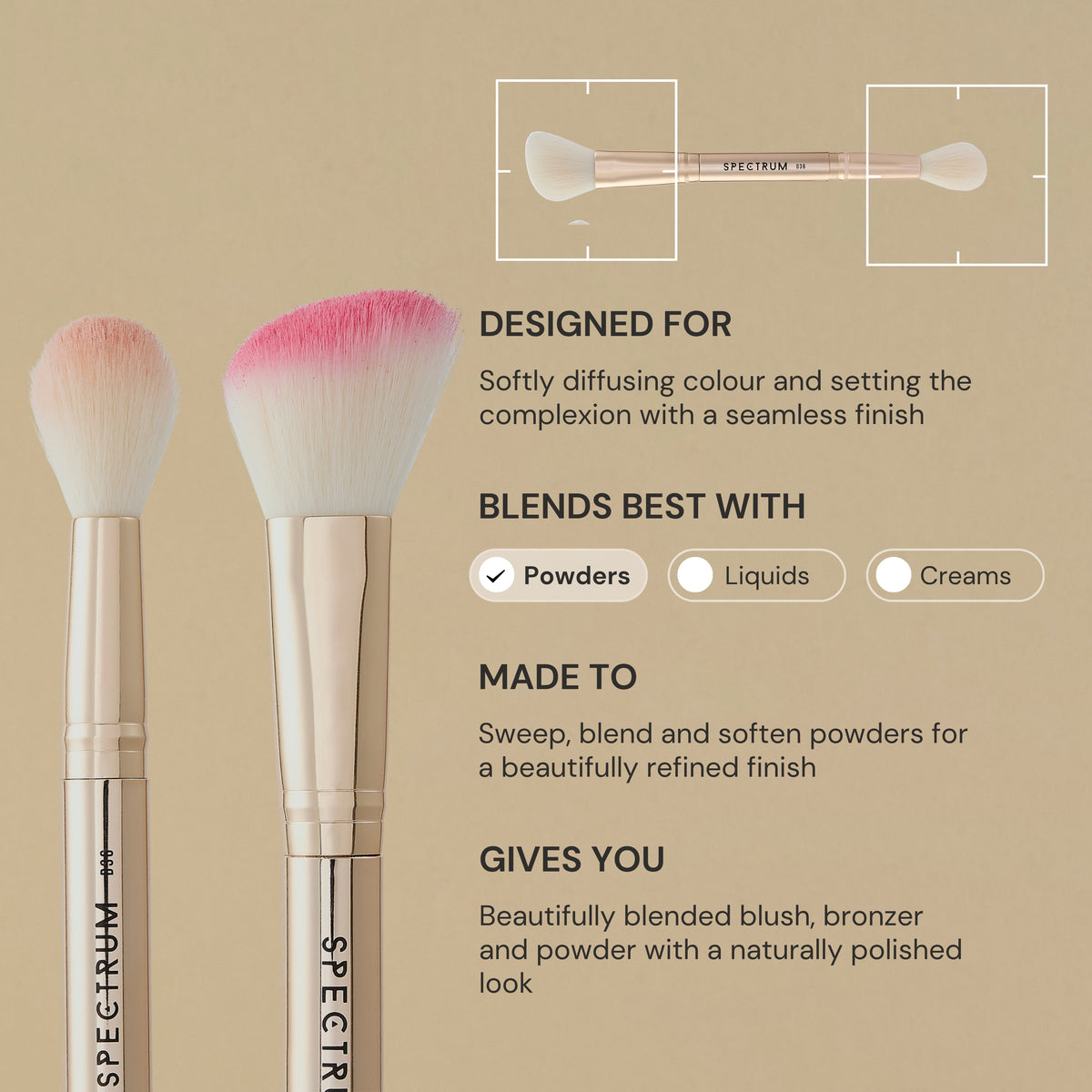 Set de brochas de maquillaje de lujo de doble punta de 3 piezas Gilded Glamour